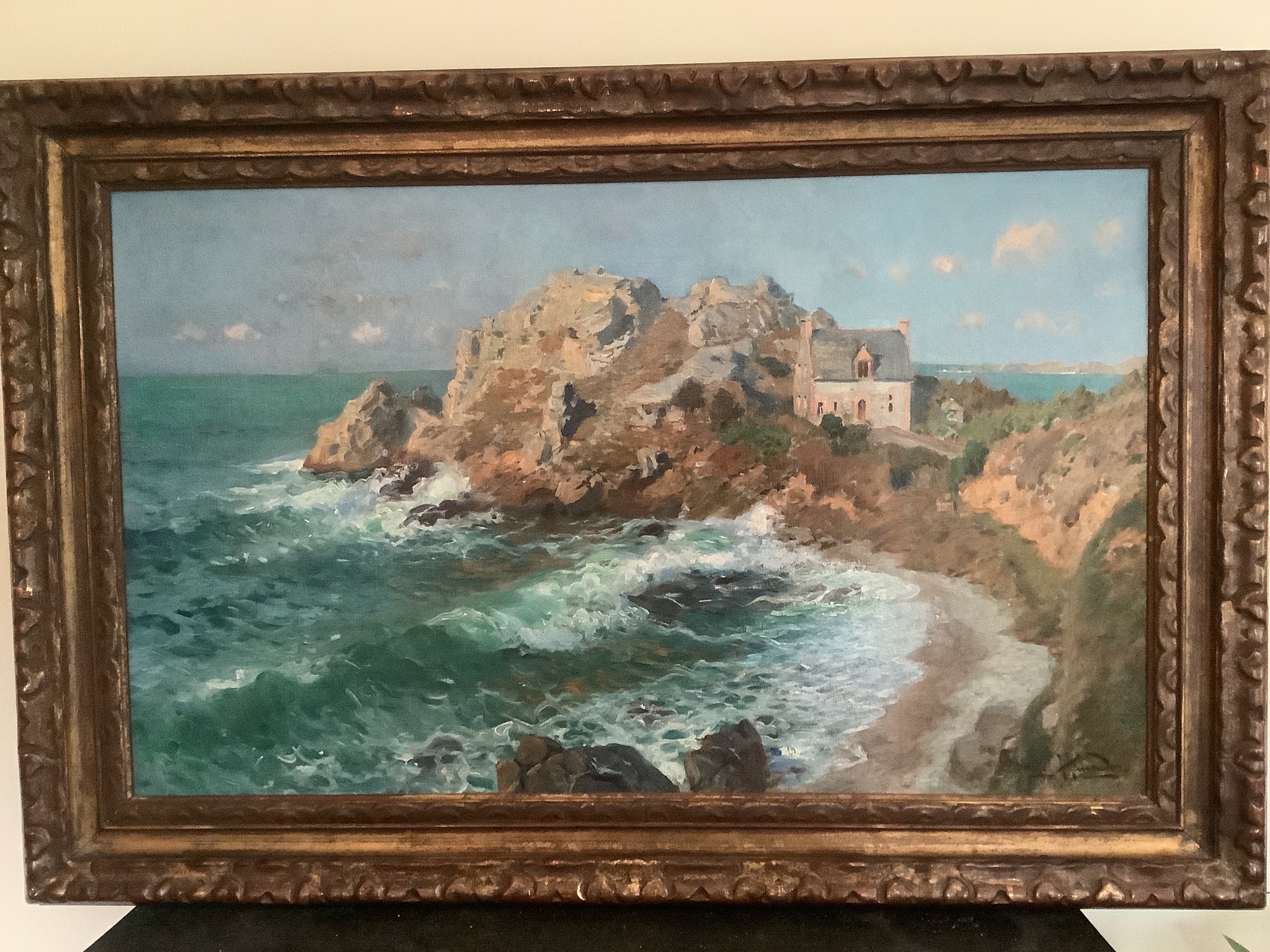 Daniel Hernandez Morillo (1856-1932), oil on canvas, House at Plage de Trestrignel, Brittany, signed, 46 x 75cm